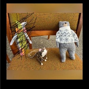 Anthropologie Monkey Cat Bear Felt Ornament Christmas Tree Holiday Decor Anthro